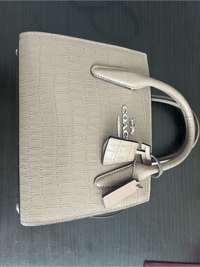 COACH Croc-Embossed Leather Satchel in Taupe/Beige